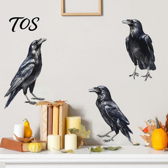 DIY Holiday Window Clings Halloween Black Crow Wall Stickers, Raven Decals, Removable Room Mural Waterproof PVC Peel And Stick Art Decors for