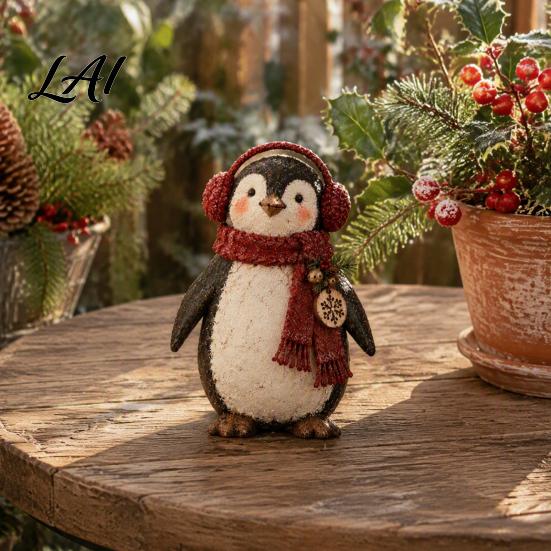 Festive Indoor Decor for Windowsill Christmas Scarf Resin with Penguin Ornament Winter Animal Figurine Charming Crafts Garden Statue Holiday