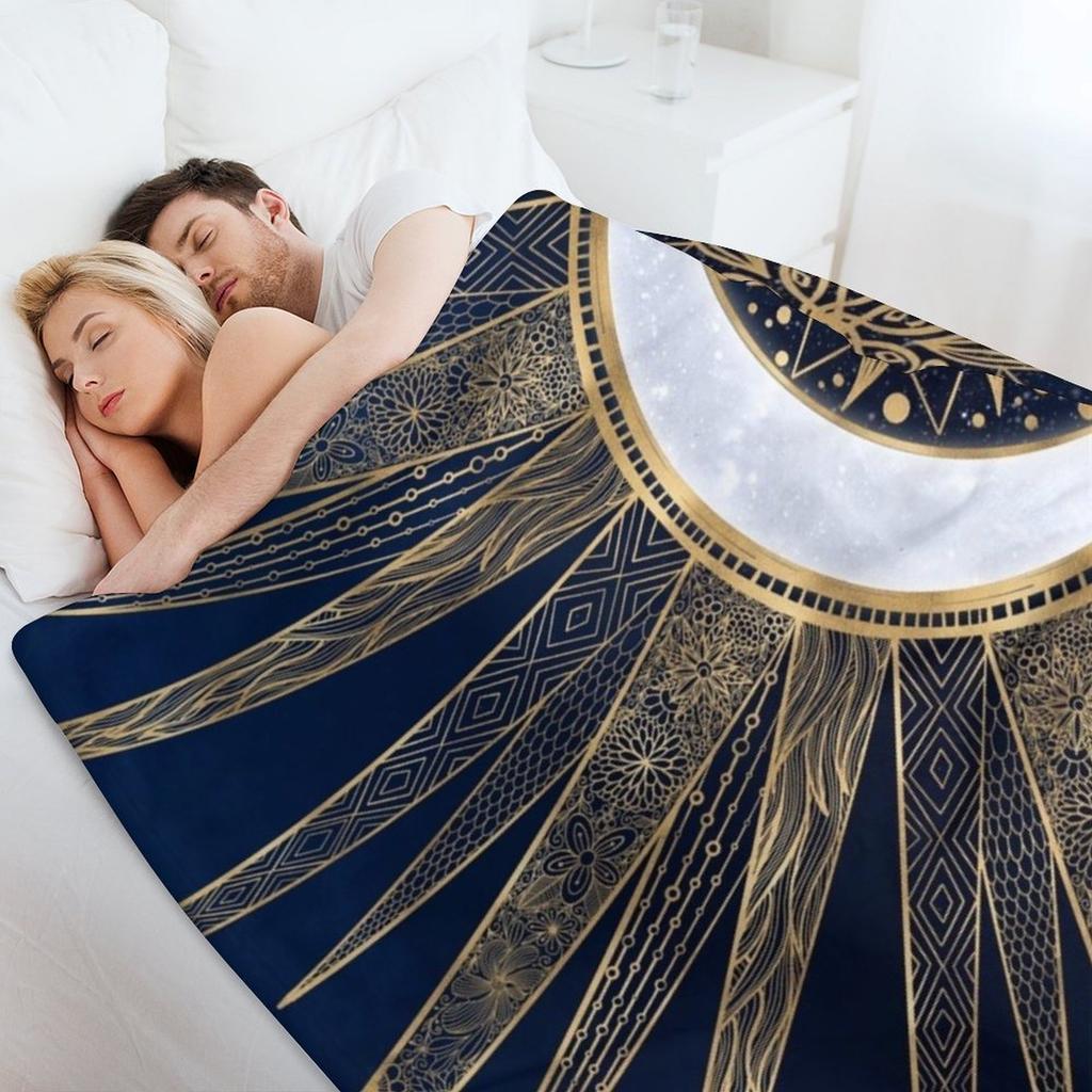 Синий Золотой Солнце Луна Мандала Дудлинг Арт Плед Одеяла Для Ребенка косплей аниме Зимние кровати Роскошные Одеяла