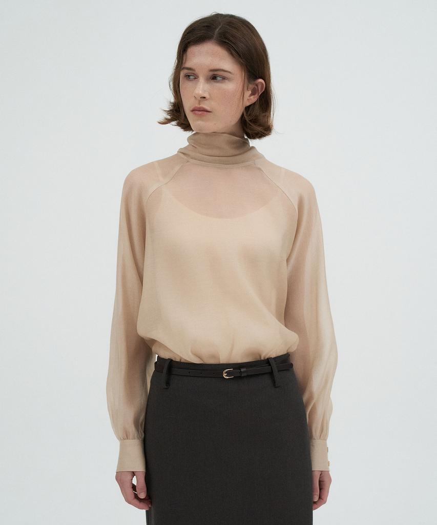 LAMEREI Прозрачная блузка с галстуком[Lmbfco25Sh314]-Светло-бежевый