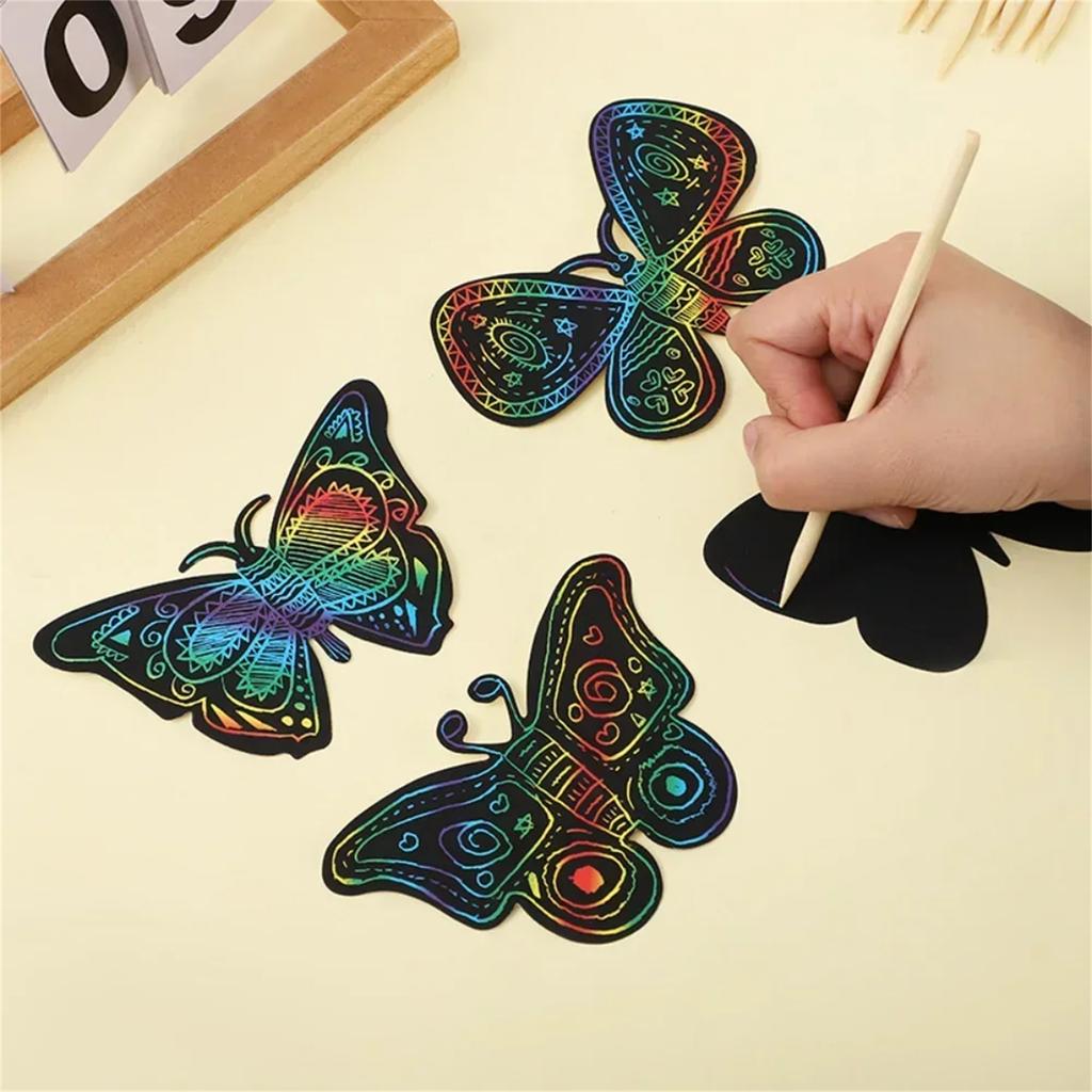 12 Pcs Butterfly Bookmarks Scratch Drawing Paper Kids Painting Book Creative Stickers Educational Toys Gift