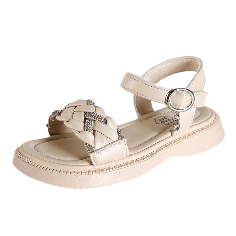 Summer Children Beach Sandals Girls Hook & Loop Toddler Breathable Bling Weave Style Fashion Princess Kid Dress Party Flat Shoes