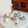 2Pcs Dollhouse Miniature Dining Ware Mini Vertical Pattern Coffee Cup Plate Set Toy Model Doll House Accessories