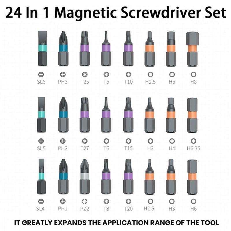 24 In 1 Magnetic Ratchet Screwdriver Set Compact Portable DIY Tool Kit with Multi-purpose Ratcheting Wrench and Precision Bits