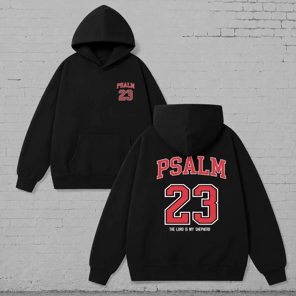 Psalm 23 Vintage Oversized Varsity Faith Graphic Pullover Hoodie