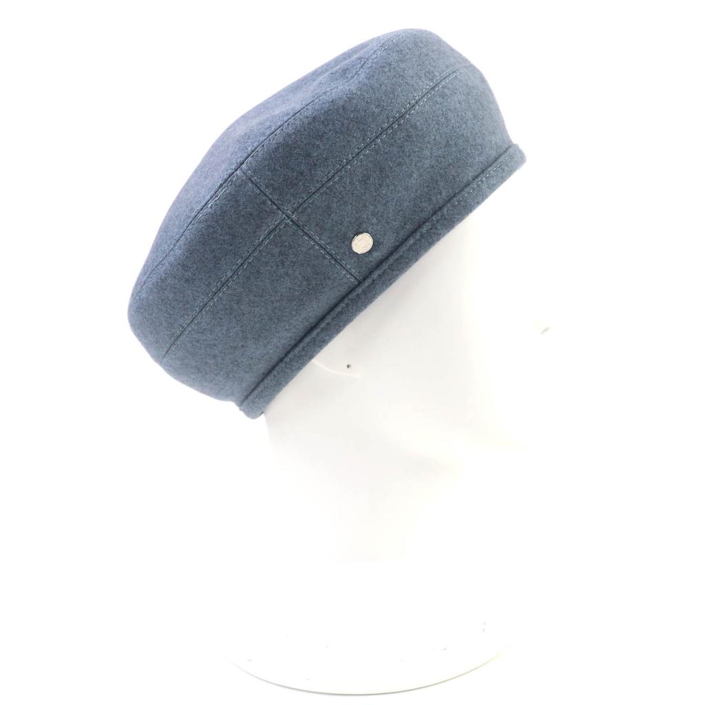 Excellent HERMES beret Saint Honor Serie Metal Lining HPattern Hat Blue gray cashmere 58 Used