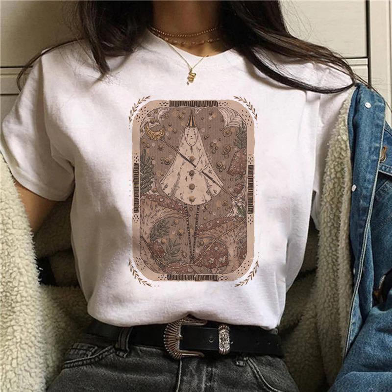 Tarot Cat Print Tshirt Summer Fashion Casual Womens Top Retro Style Graphic T Shirts Tops Harajuku Aesthetic Clothes