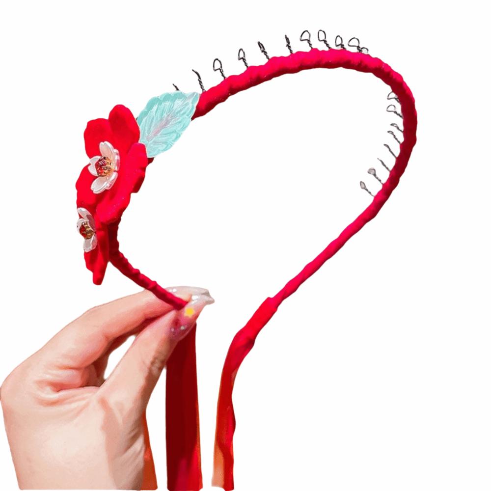 Red Ancient Headwear Tassel New Year Hair hoop Elegant Chinese Style Headband  Home