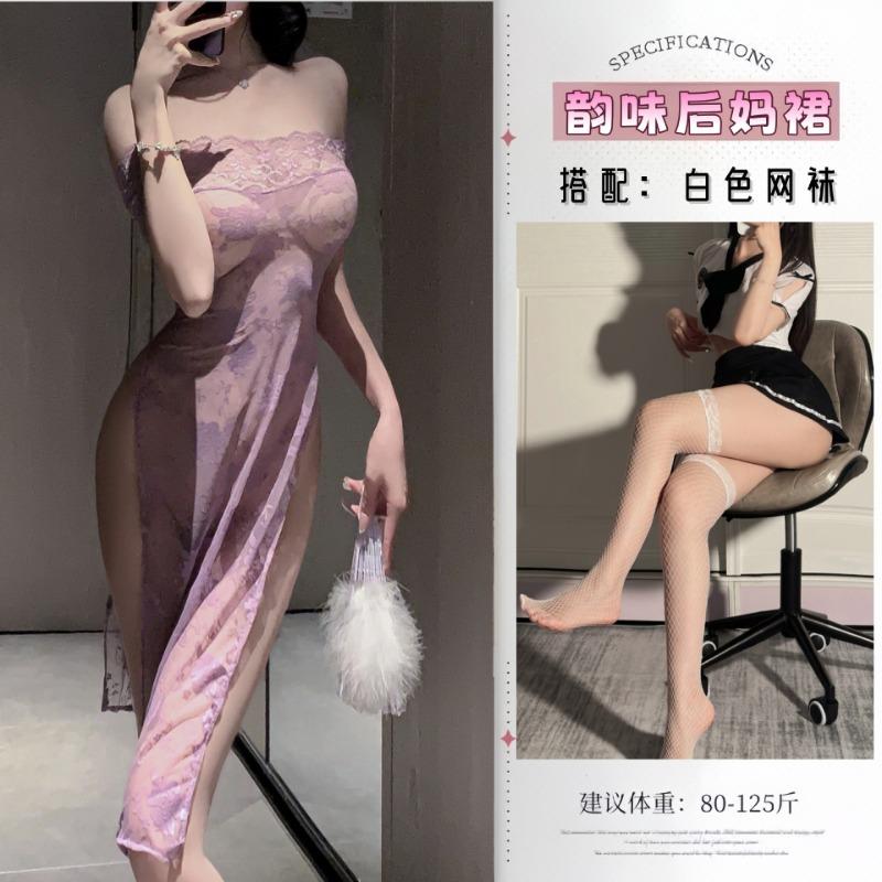 Sex underwear dress sexy passion no temptation purple cheongsam pure desire underwear pajama set qqny women