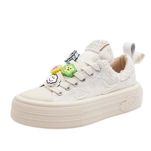 Platform Muffin White Canvas Shoes Women's 2025 Autumn New Small White Shoes Fashion Casual Board Shoes Versatile Student Tide