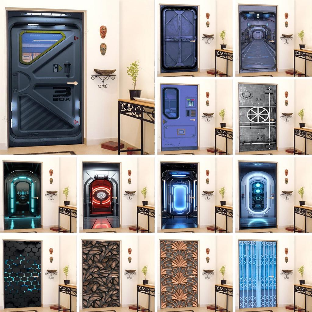 PVC Self-Adhesive Waterproof Door Sticker Modern Simulation Door Mural Wallpaper Living Room Study Home Decor Art Door Poster