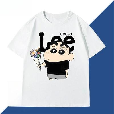 Футболка с принтом Crayon Shin-chan, унисекс, модный бренд, с коротким рукавом, летняя, из чистого хлопка, с рукавом до локтя, свободная, парная, топ#Цвет(1)