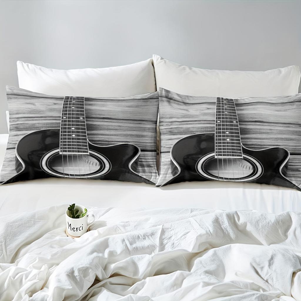 Retro Guitar Wood Grain Three-Piece Duvet Cover 3D Digital Printing Bedding Home Textile