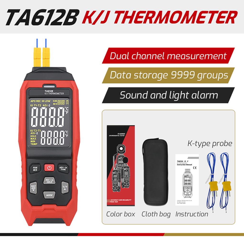 TASI TA612C 4-канальный термометр-термопара типа K/J -200~1372/ -328~2501 градусов Фаренгейта Ручной цифровой ЖК-измеритель температуры 5000 групп