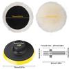 7PCS 3 inch Wool Polishing Buffing Pad, Car Buffer Polisher Kit with Hook and Loop Back, for Drill Buffer Attachment with M10 Drill Adapter
