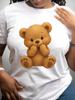 Women's Casual Short Sleeve T-Shirt with Cute Bear Print Round Neck Top - Adorable Bear Face Design,