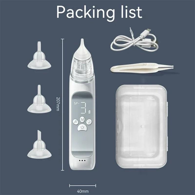 Электрический детский назальный аспиратор, малошумное устройство для отсасывания носа с пищевым силиконовым мундштуком, 3 режима всасывания и успокаивающая музыка