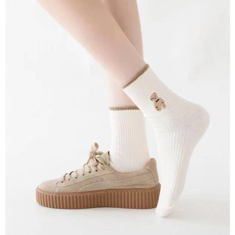 Новые милые носки с медведем, женские, высокие, хлопковые, сохраняющие тепло, коричневые, зимние носки, пушистые, забавные, милые, с рисунком, женские, термоноски