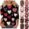 Футболка женская с рукавом 3/4, повседневная футболка с принтом ко Дню святого Валентина, джемпер с круглым вырезом
