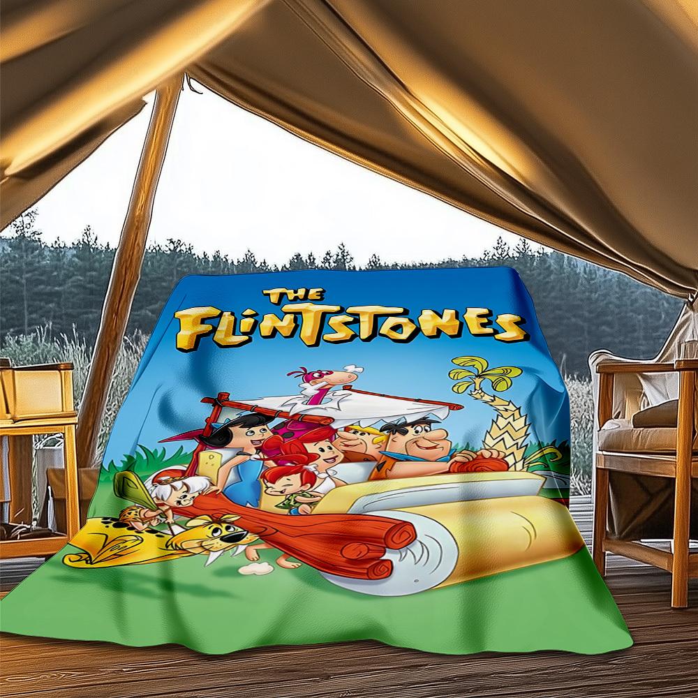 1pc Flintstones Outdoor Flannel Blanket Gift For Boys Girls Adults, Family Friends