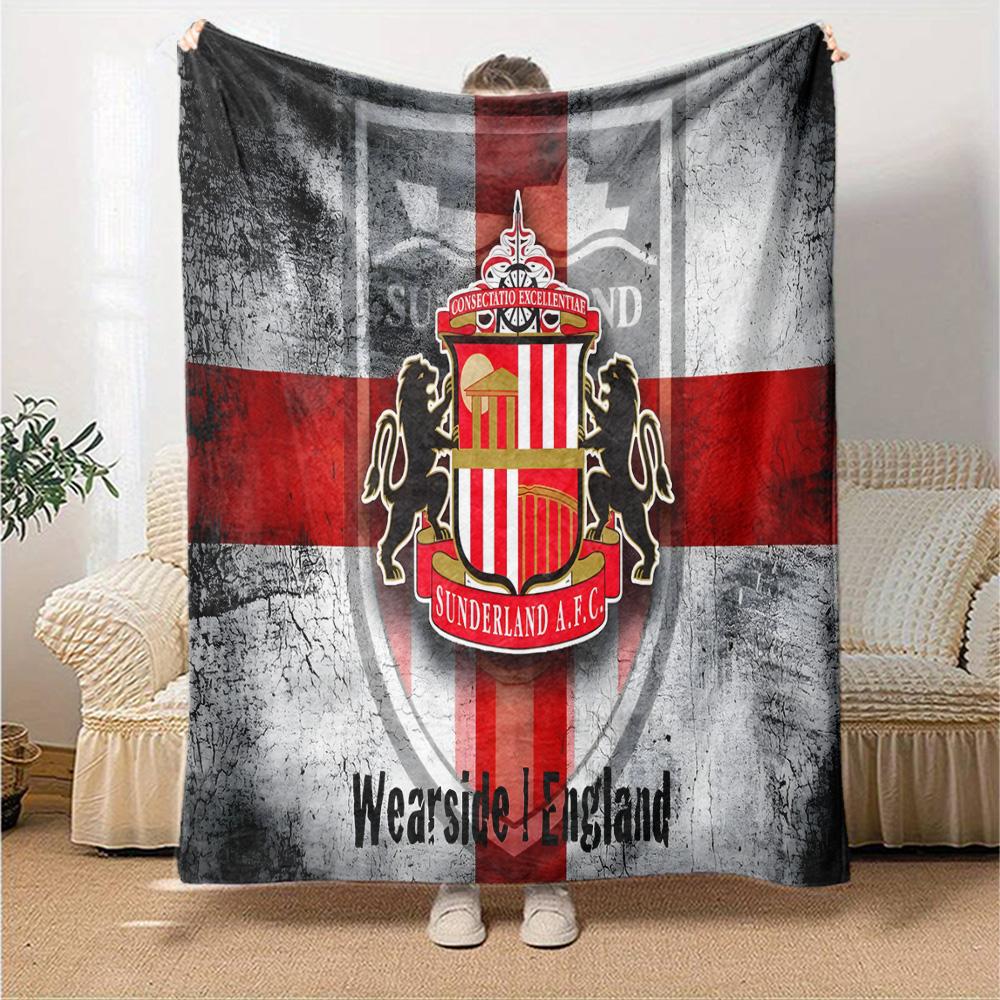 Sunderland Crest Flannel Blanket, Soft Polyester, Modern Design, All-Season for Camping, Travel, Gifts for holidays or birthdays