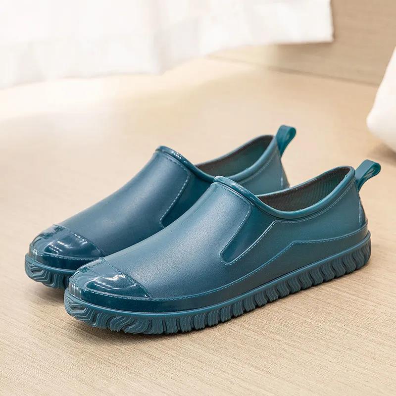 Водонепроницаемая рабочая резиновая обувь, женские нескользящие туфли без шнуровки на плоской подошве, износостойкие, с тиснением, весна-лето