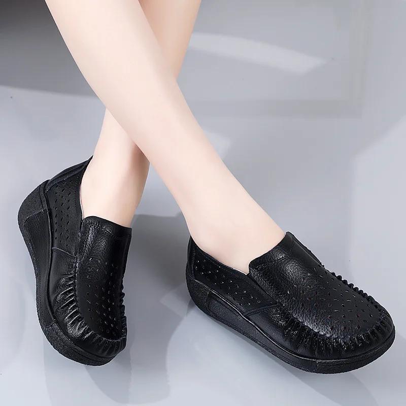 2025 Fashion Spring Autumn Women Flats Platform Loafers Ladies Genuine Leather Comfort Wedge Moccasins