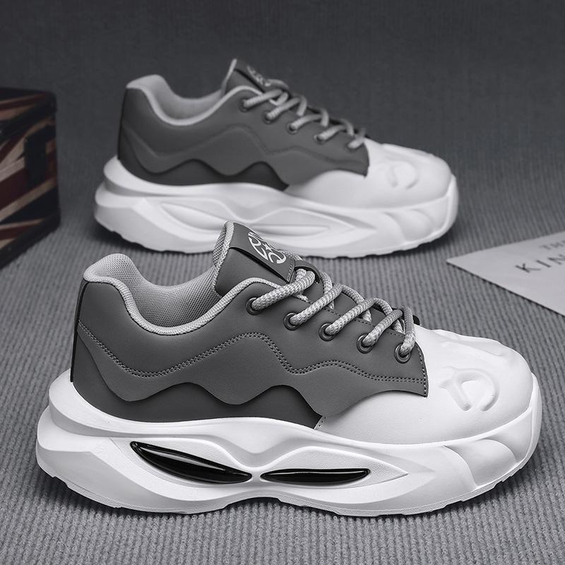 Platform Men Designer Soft Sole Sport Shoes Fashion Casual Microfiber Leather Upper Height Increased Platform White Shoes Black