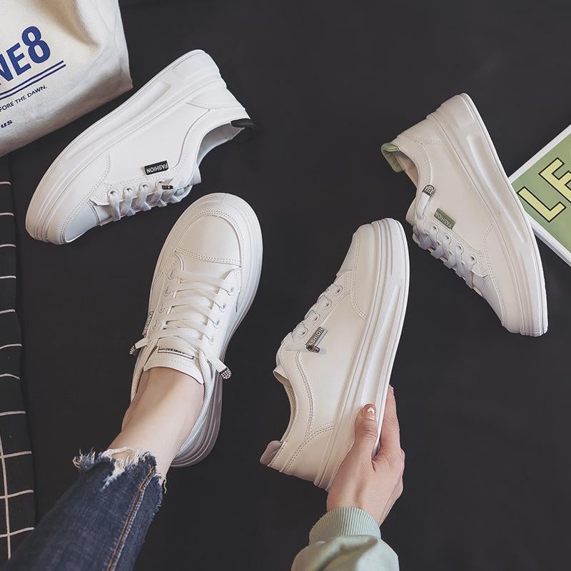 Корейская версия Ins Single Shoes Повседневная обувь Женская обувь для девочек Дышащая кожаная белая обувь для женщин