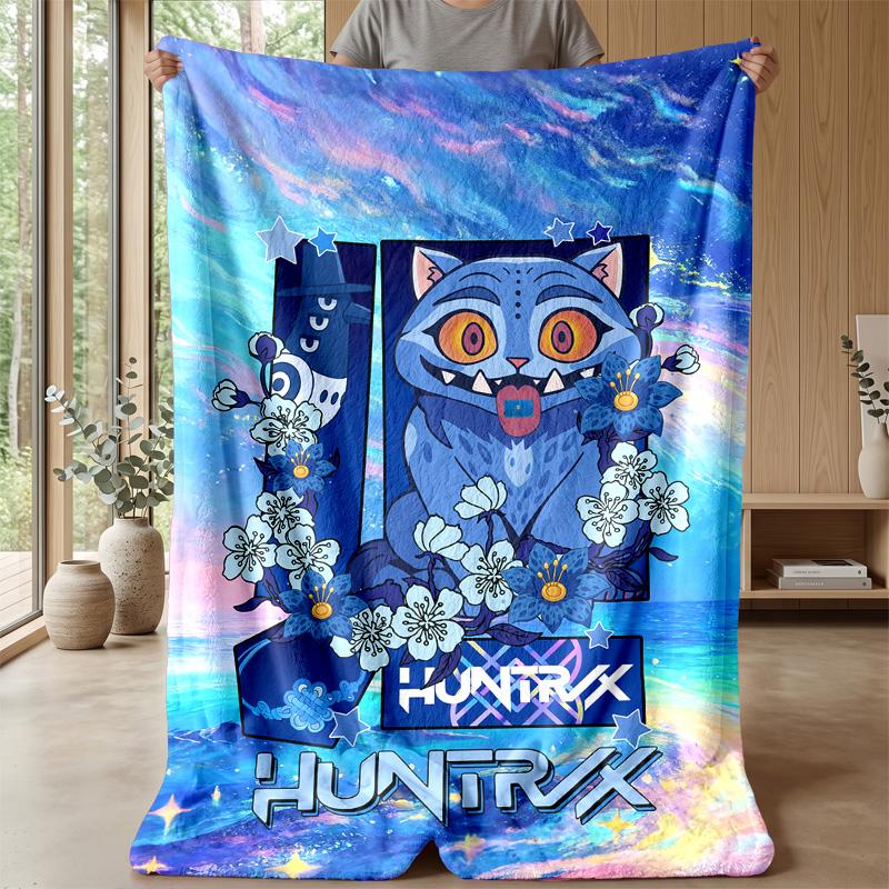 Фланелевое одеяло с принтом Kpop Demon Hunters Мягкое Теплое Легкое Всесезонное Одеяло для Дивана Кровати Кемпинга Домашнего Декора Праздничный Подарок