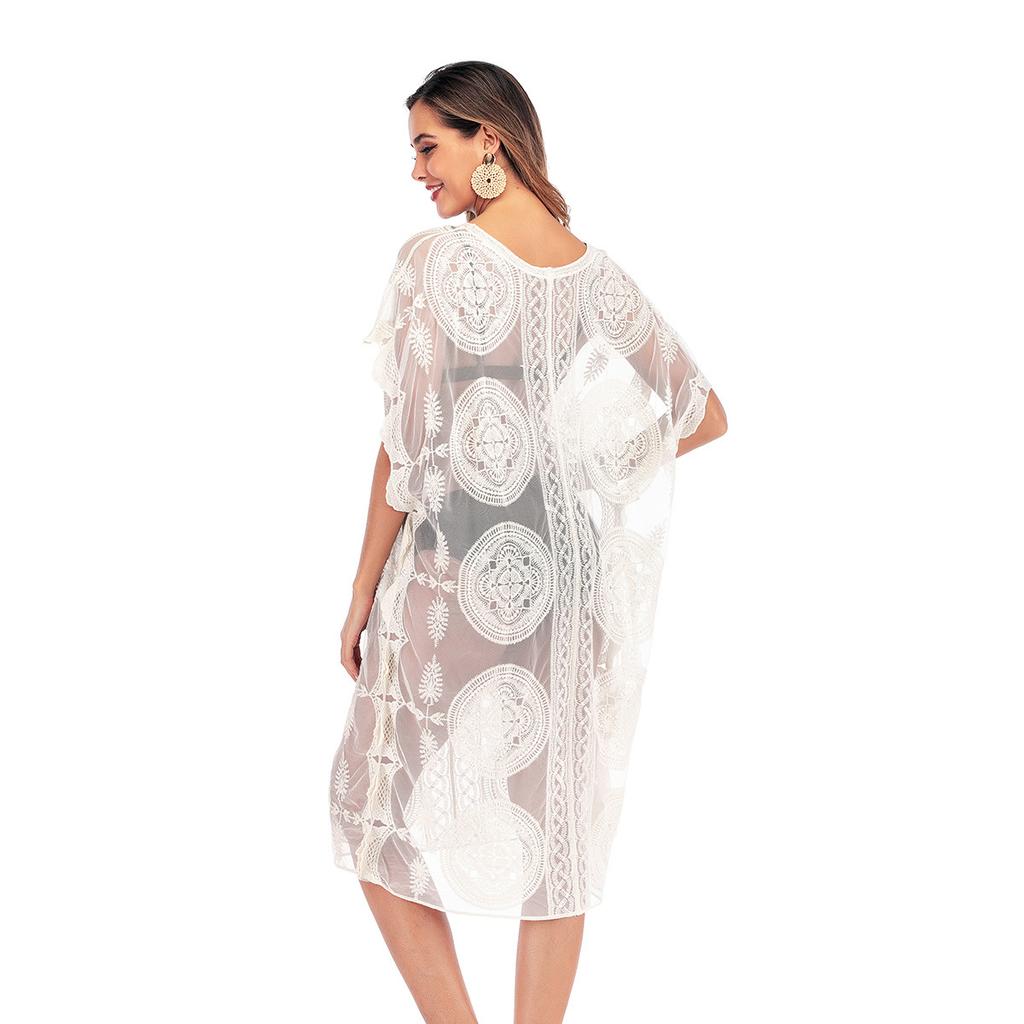 Плюс размер летнее женское вышитое большое круглое сетчатое пляжное платье купальник пляжная накидка