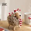 Durable Wood Tabletop Decor Wooden Christmas Sheep Figurine with Scarf Santa Hat, Plush Fleece Cute Animal Table Decorations Lamb Ornament,