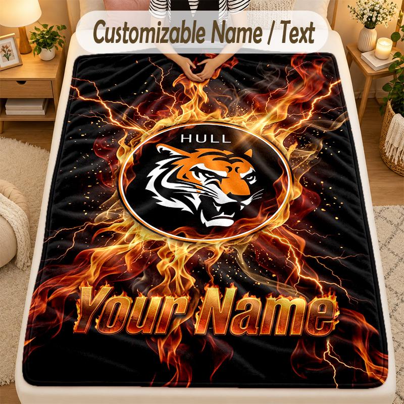 Flannel BlanketHull City Custom Name Text Personalized Soft Warm Throw Blanket Home Decor Gift