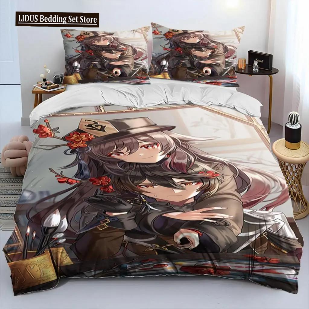 Аниме Genshin Impact Game Комплект постельного белья для мальчиков и девочек Twin Queen Size Пододеяльник Наволочка Кровать Детская Взрослая Домашний Текстиль Текстиль