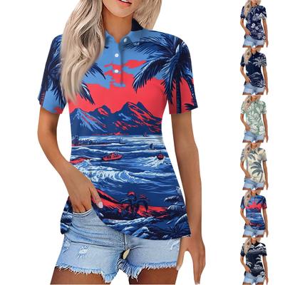 Женская модная повседневная рубашка с отворотом и коротким рукавом с принтом, женские топы на пуговицах