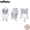 Mystic Purple Series 925 Sterling Silver Butterfly Charms Elf Pendant Drop Zircon Moon Beads Fit DIY Bracelet Neckalce