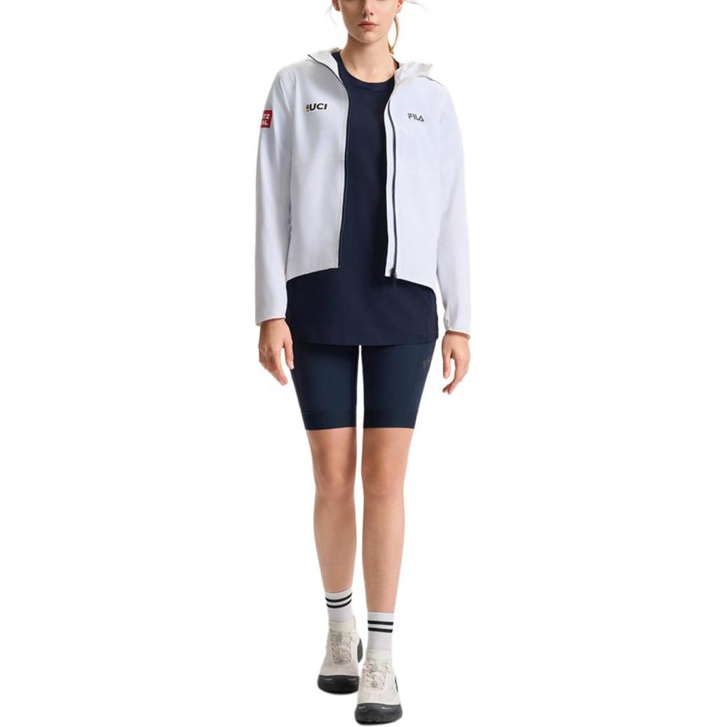 Fila Cycling Logo Durable Sports Woven Hooded Long Sleeve Jacket Women Jackets Jade-White A11W528701F-WT