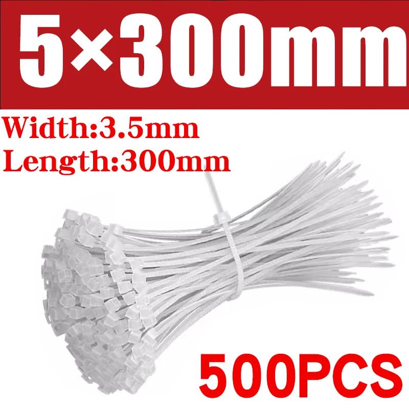 500/1000PCS/bag Self-locking Plastic Nylon Tie White Zip Wraps Strap Nylon Cable Tie Set Fastening Ring Loop Wire Wrap