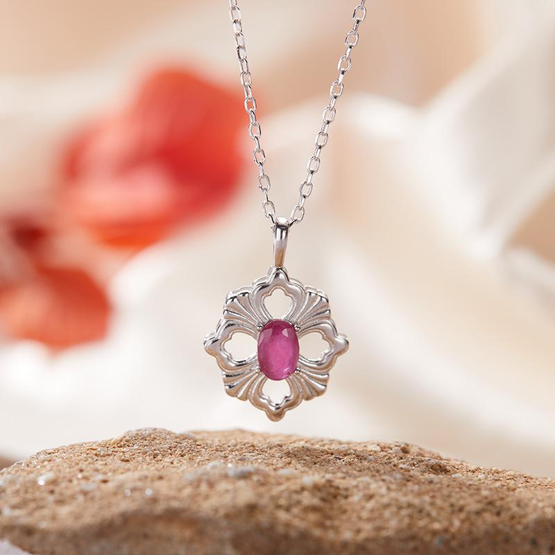 S925 Sterling Silver Natural Colored Treasure Necklace Women'S Niche Light Luxury High-End Set French Retro Brushed Collarbone Chain