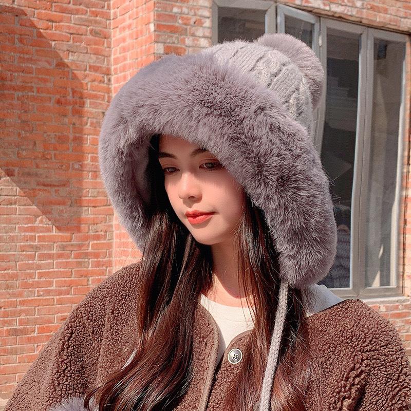 Hair Ball Lovely Winter New Knitted Wool Cap Three Ball Set Head Padded Warm Ear Protection Female Hat