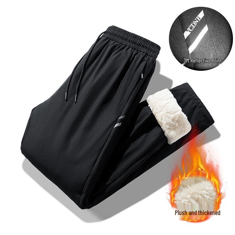 Men's Winter Waterproof Thickened Padded Pants - Straight Leg, Lambswool Lined, Plus Size, Casual Outerwear