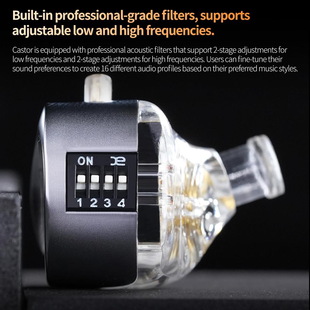 KZ Castor KZ Earphones Wired Monitor Earphones Dual Dynamic Driver Canal Earphones for Musicians and Singers 2DD Tuning Switch Frequency Reinforcement