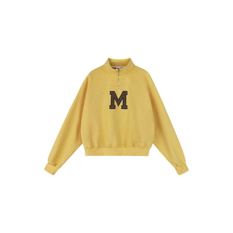 Женский ретро свитшот с аппликацией на молнии до середины, со стойкой, свободного кроя, весна/осень