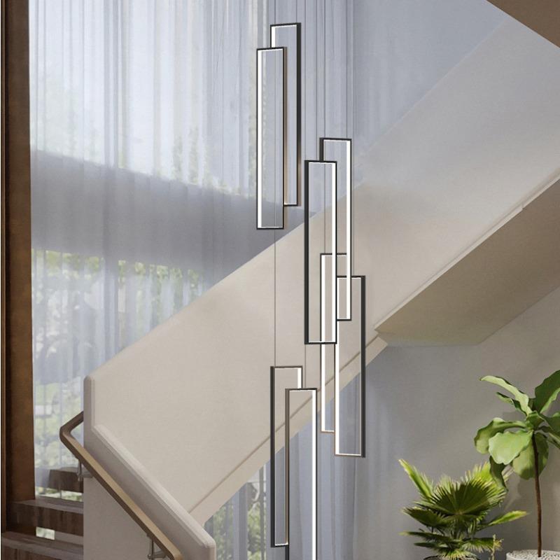 Modern LED Stair Long Chandelier Geometry Villa Duplex Pendant Lamps Luster Luxury Loft Living Room Hanging Light Fixture