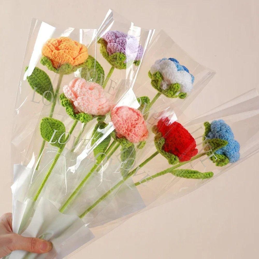 Finished Artificial Flowers Handmade Crochet Bouquet Decoration Braided Fake Flowers Holiday Gifts