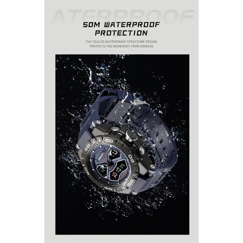 SMAEL Trend Индивидуальные функциональные часы Мужской студенческий сплав Двойной дисплей Водонепроницаемые светящиеся кварцевые часы