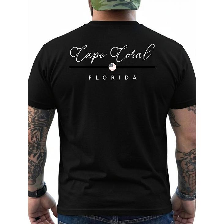 Cape Coral Florida FL Men's T-Shirt with Back Print - All-Season Comfort Fit, Digital Print, Machine Washable, Relaxed Fit for Casual Attire
