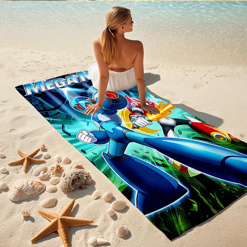 1Pc Mega Man Energy Burst Beach Towel, Quick Dry, Multi-Use for Beach Pool Gym Yoga Home Travel, Christmas, Halloween, Xmas Gift M929489