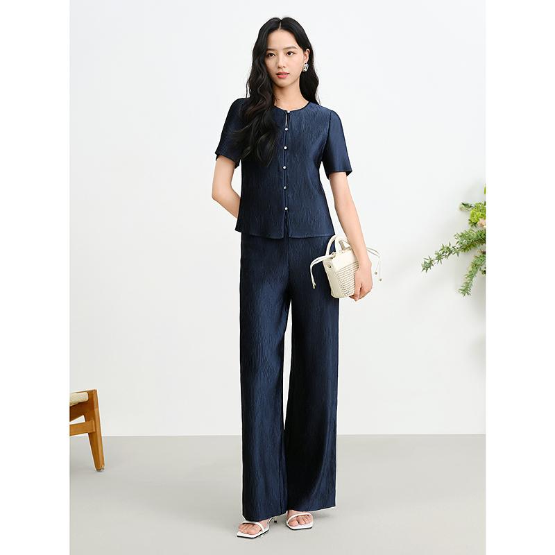 JUZUI Elegant Workplace Bubble Satin Collar Top Shirt Women's Summer New Style