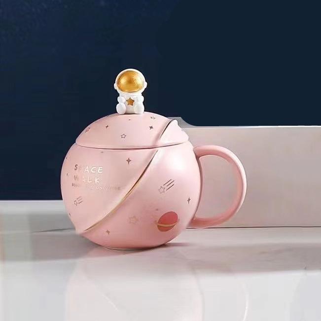 Planet Mug with Lid Coffee Cup Drinking Water Ceramic Oatmeal Cup Female Couple Water Cup Home Creative Breakfast Cup